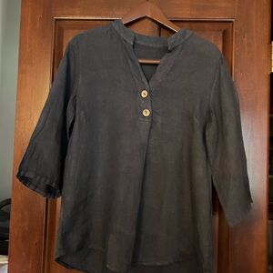 Elegant Blue 100% Linen 2 Button-Up Top. Made in Italy size M